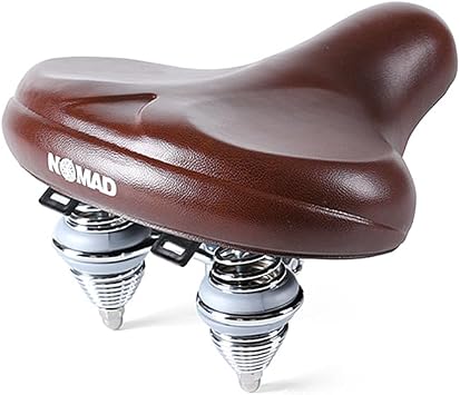 Vintage Classic Bicycle Saddle Brown Leather Saddle Coil Spring Rivets Bike Seat with Clamp and Rivet