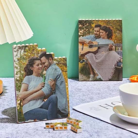 Custom Building Brick Personalised Photo Block Puzzle Vertical rectangle Shaped Picture Customised Fathers Day Funny, Valentine's Day Anniversary Birthday Gift for Men Women Couples