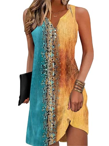 Image of Disamer Womens Summer Dress 2026 Casual Button Down V Neck Sleeveless Boho Floral Beach Sundresses Vacation A-Line Dresses
