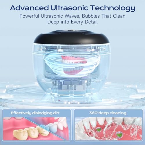 Ultrasonic Retainer Cleaner(2025 Upgraded), 45kHz Cleaning Machine for Dentures, Mouth Guards, Braces, Toothbrush & Jewelry, 200ML Denture Cleaner with 4 Modes for Dental Care — view 3