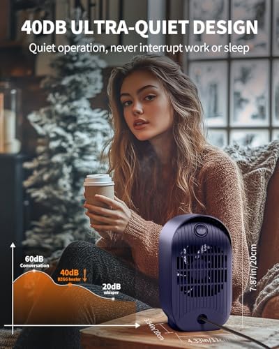 Space Heater, Portable Small Heaters for Indoor Use, Electric Desk Heater with Overheat and Tip-Over Protection, Mini Personal Heaters for Home Office Workspace, Blue - 5