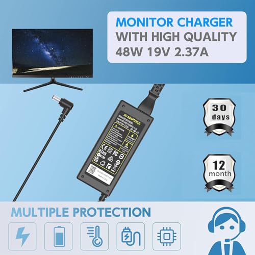 shefor 19V Adaptador Cargador Compatible con LG Electronics19 20" 22" 23" 24" 27" TV 22MK400H 24MT49S-PZ 24MT48S-PZ 27GN85 LED LCD Monitor Widescreen Ultrawide HD Samsung Odyssey Cable alimentación