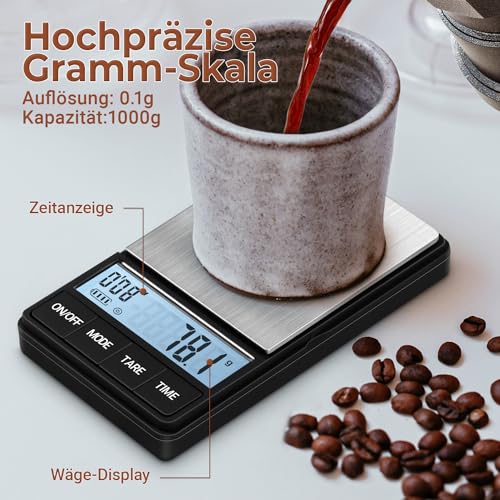 Foto von UNIWEIGH Mini Kaffeewaage 1000g/0,1g, Espresso Waage mit Timer