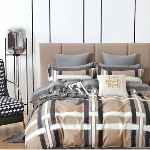 Image of Polycotton Printed 120 TC Comforter & Bedsheet Double Bed Bedding Set, Queen Size (90x100 inch), Grey & Cream, 4 Pieces