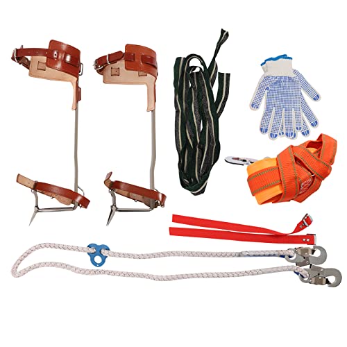 Tree Climbing Spikes Kit, Stainless Steel Climbing Tree Spikes, Adjustable Tree Climbing Gear Pole Climbing Spurs Tool with Harness Belt for High Altitude Logging Fruit Picking Hunting Equipment