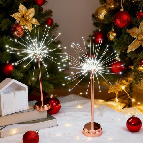 Luces de mesa de nido y flores, fuegos artificiales, 2/4 mini luces de mesa de estallido estelar, nuevas lámparas de diente de león, luz LED de fuegos artificiales de Navidad, centro de mesa de