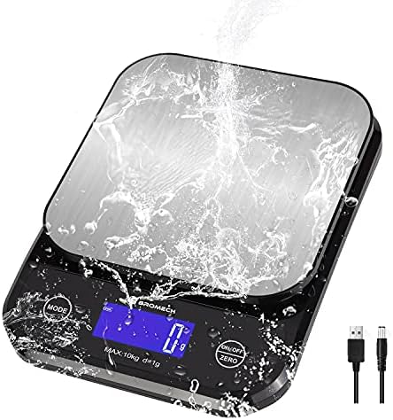 Bromech Washable Food Scale IP67 Waterproof, 22lb USB Rechargeable Digital Kitchen Scale, 1g/0.1oz Precision Ounces and Grams for Weight Loss Baking and Cooking, Stainless Steel