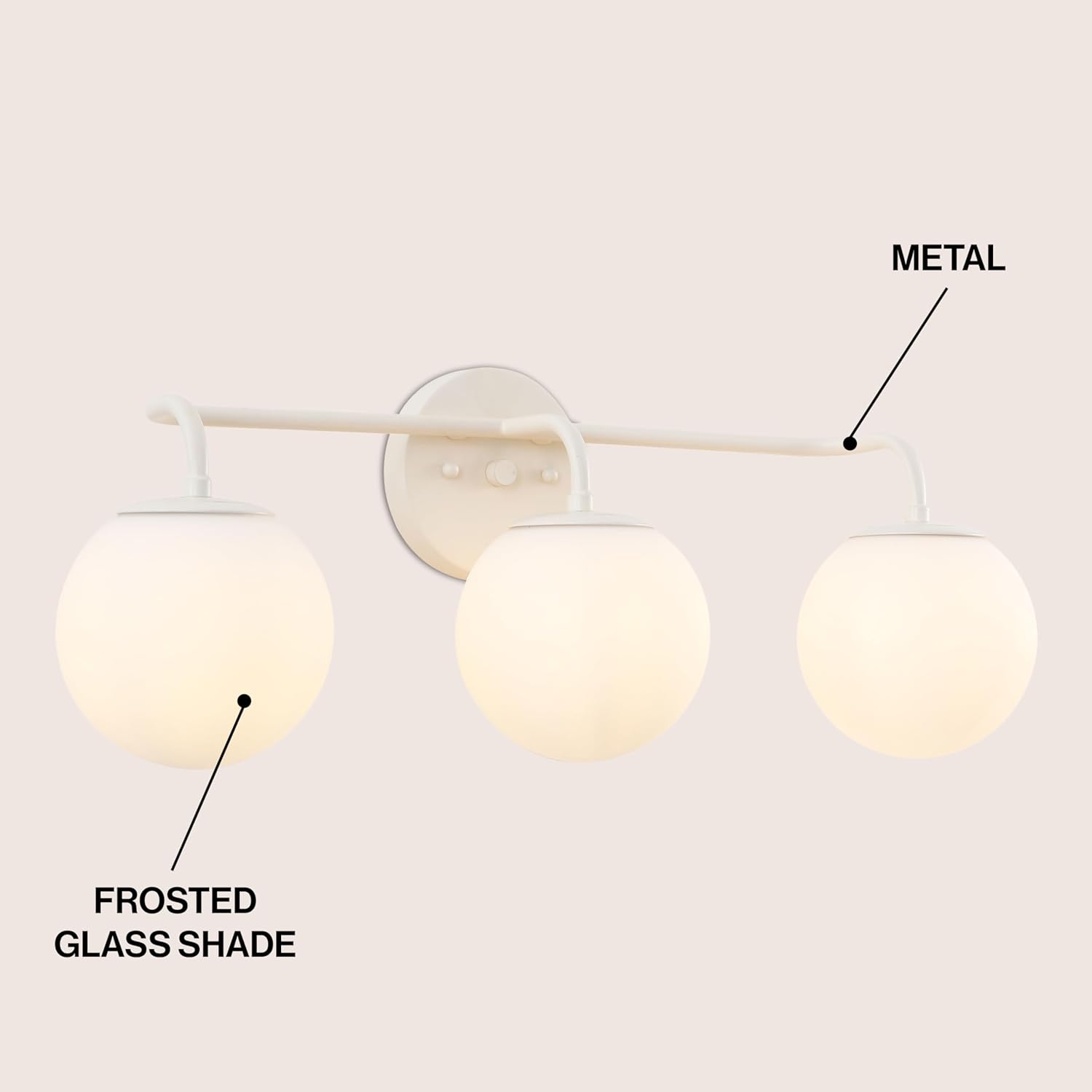 JONATHAN Y 25" Almond Modern Globe Wall Sconce Vanity Light for Bathroom, White Frosted Glass Shade, Midcentury Parisian Bistro Wall Lamp, LED Bulb Included (JYL3536C)
