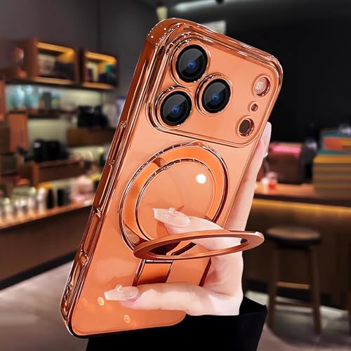 QSIETSPY Magnetic Case for iPhone 17 Pro Max with Invisible Stand [Military Drop Protection][Compatible with MagSafe] Full Camera Protection Clear Soft TPU for iPhone 17 ProMax case 6.9" - Orange by QSIETSPY - Image 3