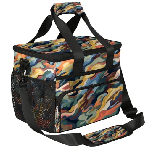 Colorful Camo Texture Insulated Picnic Backpack Lunch Box for Women Men Picnic Basket Tote Lunch Bag Picnic Bag Portable Lunch Bags for Picnic, Beach, Work, Trip,Office, Camp Camouflage
