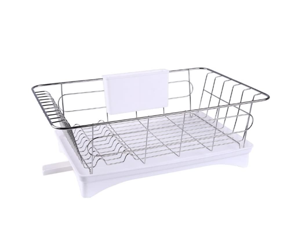 Azhkjkzh White Dish Rack Removable Stainless Steel Dish Drainer Drying Rack Utensil Holde For Kitchen Counter Storage For Small Kitchen(White)