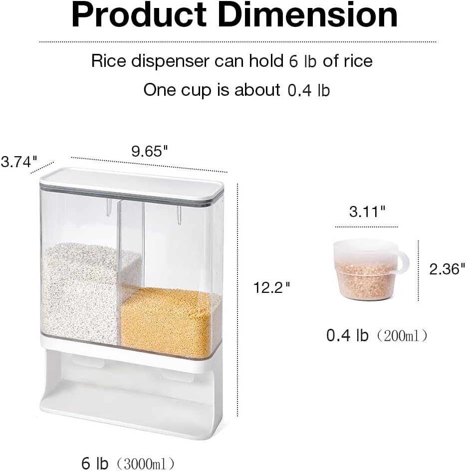 Conworld Rice Dispenser Kitchen Organization, Wall-Mounted Dry Food Storage Container with Lids and 1 cup, Laundry Detergent Dispenser.Suitable for Black Rice, Pet Food, Beans, Laundry Scent Beads
