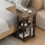 BTGGG Overbed Table with Lockable Wheels, Movable Hospital Bed Table with 2 Storage Shelves, Adjustable 68~85cm Height, Lightweight Over Bed Table for Bed, Sofa, Elderly Care, Brown - Image 3