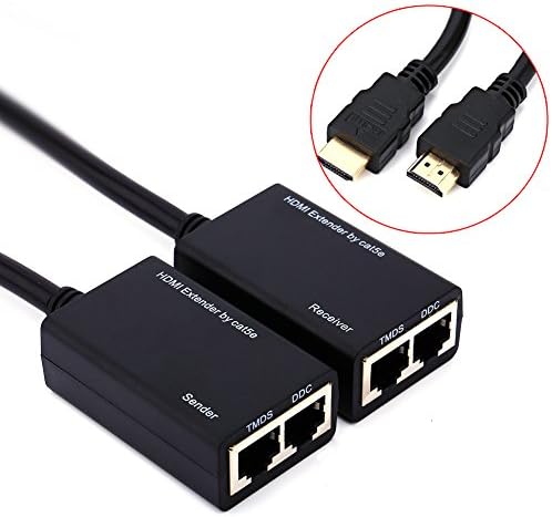 1080p HDMI Extender Receiver&Sender,30M Transmission Distance LAN Ethernet Balun Extender Repeater via Cat5e/6 Support (1PCS)