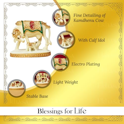 Image of Ekhasa Kamdhenu Cow with Calf Vastu Idol | Gomatha Cow and Calf Statue for Pooja | Resin Cow Calf Idol for Home Decor, Vastu, Feng Shui, Pooja Room, Good Luck, Gift for Griha Pravesh Ceremony