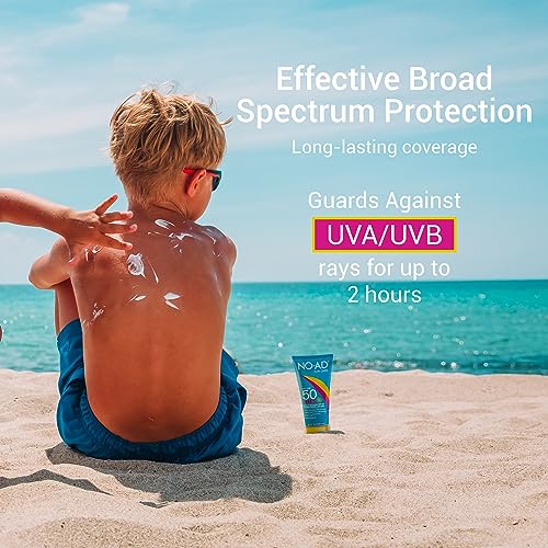 NO-AD Kids Sun Care Bundle: SPF 50 Sunscreen Lotion (3 oz, Pack of 3) + Aloe After Sun Gel (16 oz), Broad Spectrum UVA/UVB Protection, Water Resistant, Non-Greasy, Suitable for All Skin Types, Family