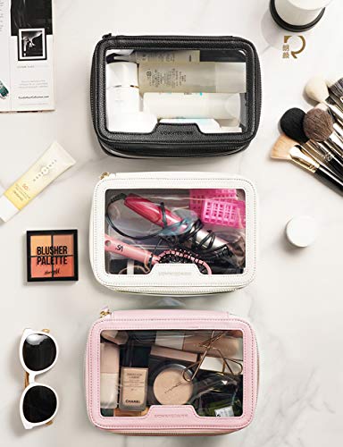 Rownyeon Clear Makeup Case Toiletry Bag Multipurpose Travel Makeup Train Case Portable Cosmetic Organizer Transparent Storage Bag Pink