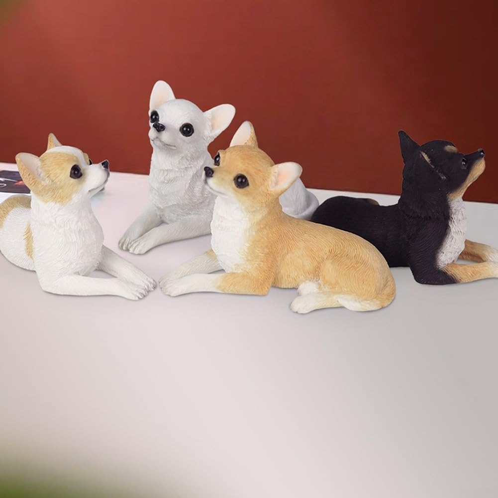 Realistische Sitzende Chihuahua Gartendekoration – Harz, Frostbeständig, 8x4x5,2 Cm, Schwarz