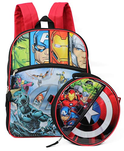 Marvel Avengers Backpack with Detachable Captain America Shield Shaped Insulated Lunch Bag