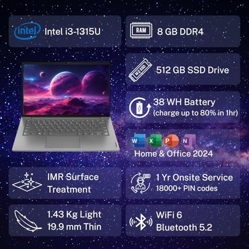 Image of Lenovo V14 Intel Core i3 13th Gen 14 inch FHD (1920x1080) Antiglare 250 Nits Thin and Light Laptop (8GB RAM /512GB SSD /Windows 11 Home /Office Home 2024 /Iron Grey /1.43 kg), 83A0A0PBIN