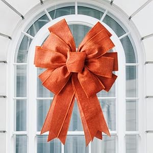 Voeveca Large fall Bow Wreath Thanksgiving Decor Buffalo Bows for Indoor Outdoor Orange Wreath Holiday Fall Decorations and All Kinds of Holiday Backdrops Decorations 1 Orange