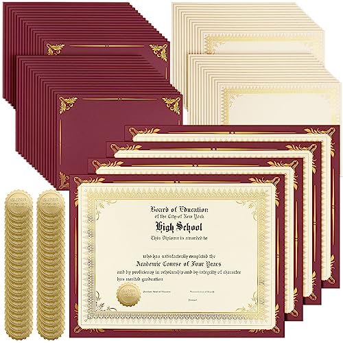 Papier pour certificat rouge anti-bavure 100 ensembles bordure dorée
