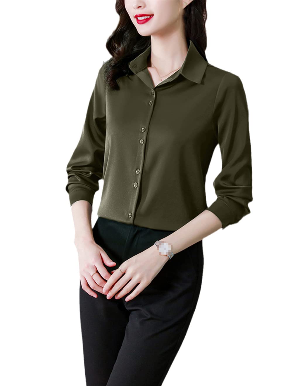 keusyoi Camisas de otoño para mujer, blusa de satén de manga larga para oficina, camisas de seda para mujer, blusas elegantes