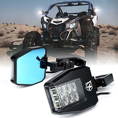 Xprite UTV Rear View Side Mirrors with Clear Lens LED Spot Lights fit