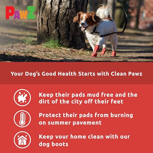 Pawz Durable All Weather Dog Boots, Red, Small