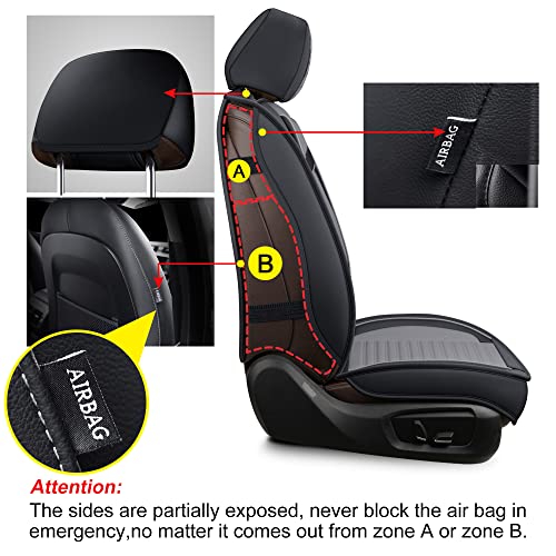 LINGVIDO Leather Car Seat Covers,Breathable and Waterproof Faux Leather Automotive Seat Covers for Cars SUV Truck Sedan,Universal Anti-Slip Seat Cover with Backrest (2 PCS Front Seat, Gray+Black) - Thumbnail 4