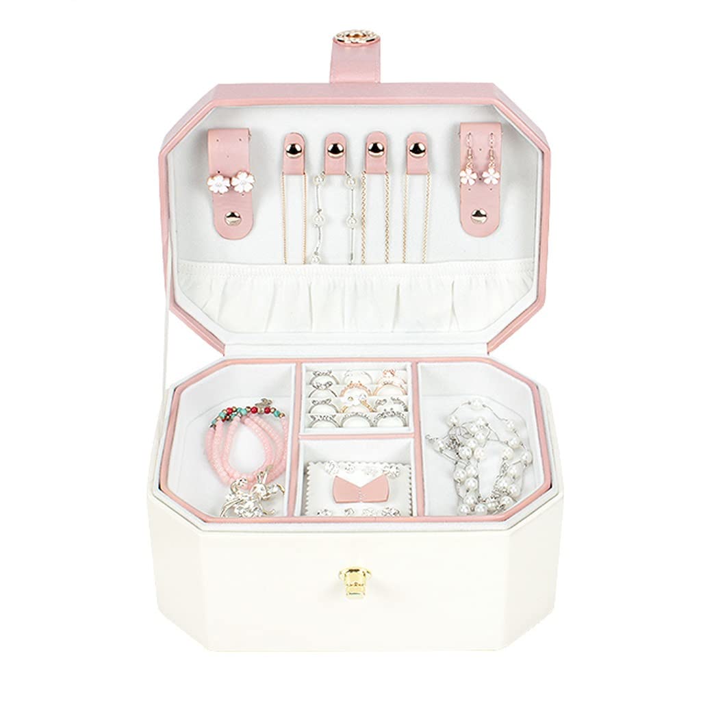 Caja De Joyería Caja de joyería de 2 capas, organizador de joyas de cuero PU, caja de almacenamiento de exhibición de viaje, anillo, almacenamiento de pendientes, regalo para mujeres y niñas Organizad