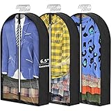 MONOMARK 6.5" Gussetes Garment Bags for Hanging Clothes Storage, 40" Moth Proof Clothing Bags with Zipper Protecting Coat Sweater Jacket Shirts Dress,3 Packs