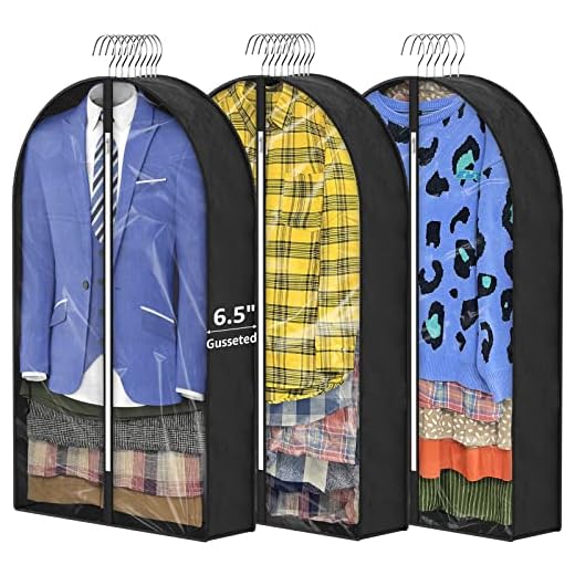 MONOMARK 6.5" Gussetes Garment Bags for Hanging Clothes Storage, 40" Moth Proof Clothing Bags with Zipper Protecting Coat Sweater Jacket Shirts Dress,3 Packs