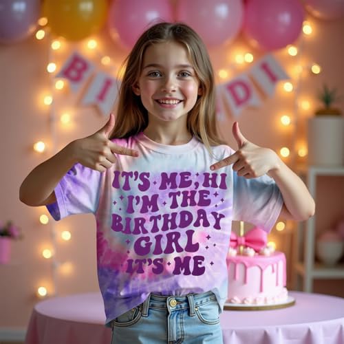 Its Me Hi Im The Birthday Girl Shirts Kid Girl Birthday T-Shirt Outfit B-Day Party Tie Dye Short Sleeve Tee Top 6-12Y4