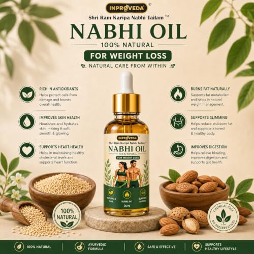 Image of Nabhi oil for Weight loss | Ayurvedic Belly Button Oil for Fat burn, Bloating Relief | Metabolism Booster & Body Detox | Multi Benefit Oil for Daily Wellness | नाभि तेल | Pack of 2X30ml=60ml