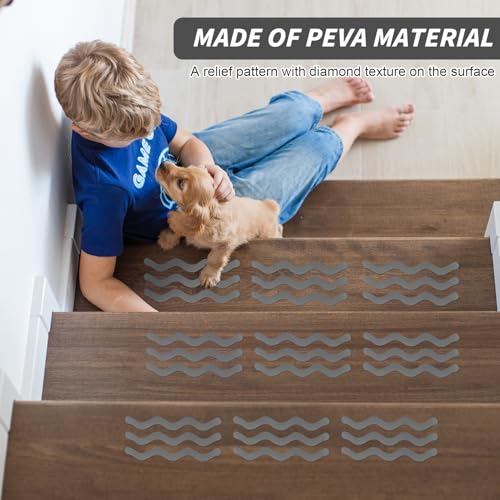 momgyaamz Stufenmatten Selbstklebend, Treppenteppich Selbstklebend für Treppen, Bäder, Küchen und Saunen, Treppenstufen Antirutsch 72 Stück, Antirutsch Treppe 18 * 1.3 cm, Treppen Rutschschutz Grau