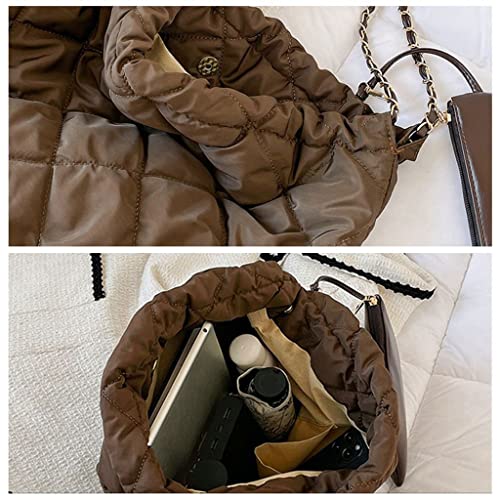 GRPKSSIB Women's Puffer Bag Quilted Shoulder Bag Nylon Tote bag Puffy Handbag Chain Straps with Coin Purse 2 in 1 7