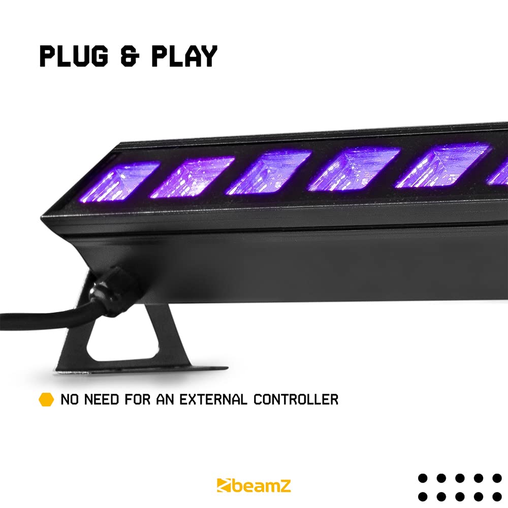 BeamZ BUV123 LED UV Black Light Bar Pair - DJ Ultraviolet Lighting System With 12x3W UV LEDs For Club Stage Disco Parties Bowling Roller Rinks Plug