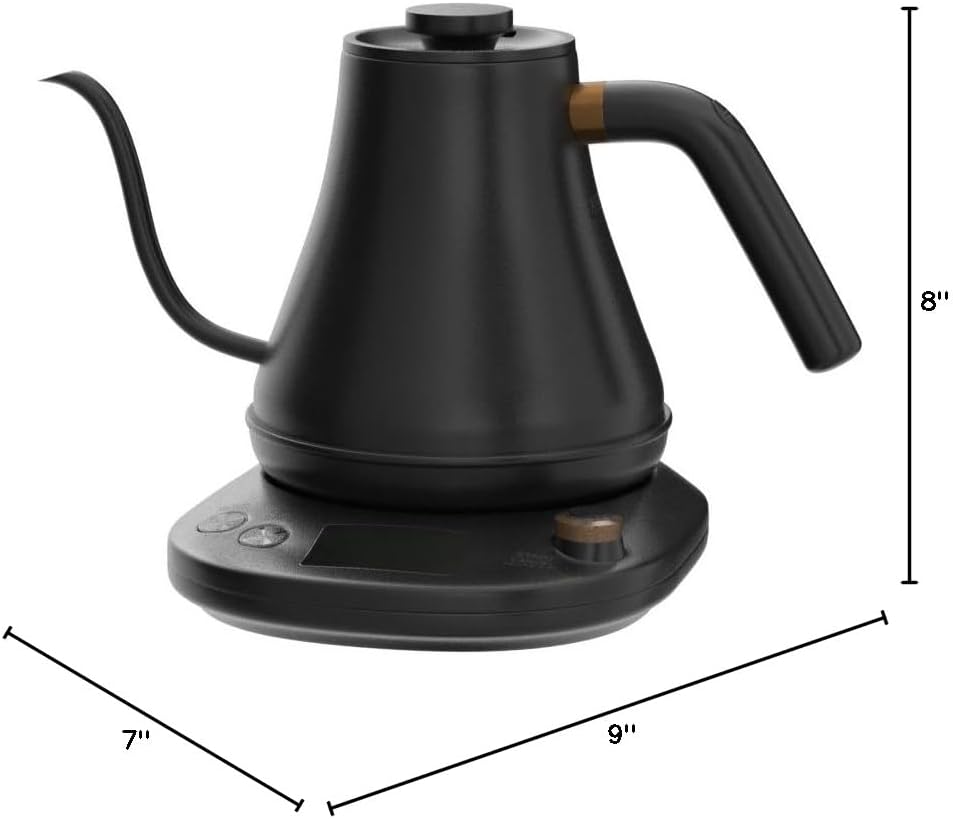 Rapid Heating Gooseneck Kettle with Temperature Control for Coffee and Tea,  Stainless Steel Inner, Built-in Stopwatch Matte Black