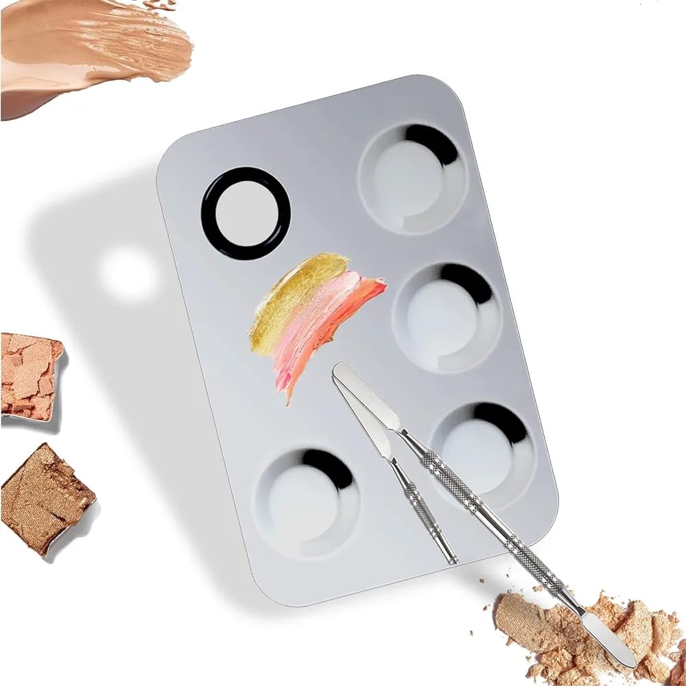 Makeup Mixing Palette, Upgrade Stainless Steel Metal Makeup Mixing Tray with Spatula Tool, Nail-art Palette for Mixing Foundation/Eye Shadow/lipstick/Nail Polish/Pigment-image-30