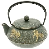 Iwachu Japanese Iron Tetsubin Teapot with'Bronze' Goldfish, Gold/Patina Green