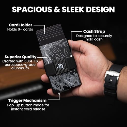 Image of CODE 118 Wallet for Men - Slim Minimalist Aluminum Magnetic Card Holder - RFID Blocking Front Pocket Mag Safe Wallet with Strong Magnet Attachment (Topographic Black)