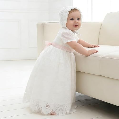Leideur Baby Lange Taufkleider weiß Taufe Kleid besondere Anlässe Kleider für Mädchen Geburtstag (6 Monate, Weiß)