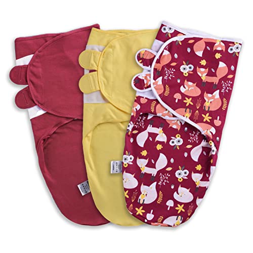 Baby Swaddle Blanket, Gelisite Neutral Swaddle Wrap for Baby, Easy Adjustable Soft Organic Cotton Infant Sleep Sack, 3 Pack Baby Swaddles 0-3 Months (red-Yellow)