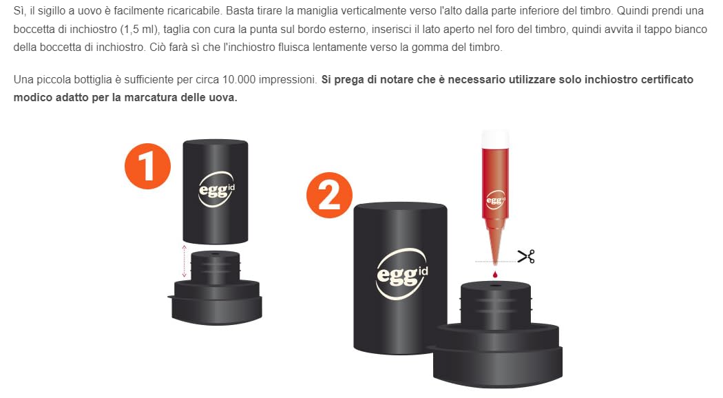 Modico Timbro Personalizzato Rotondo Per Uova Egg Id Modico - Certificato Per Gli Alimenti, Inchiostro Vari Colori, 1 Riga