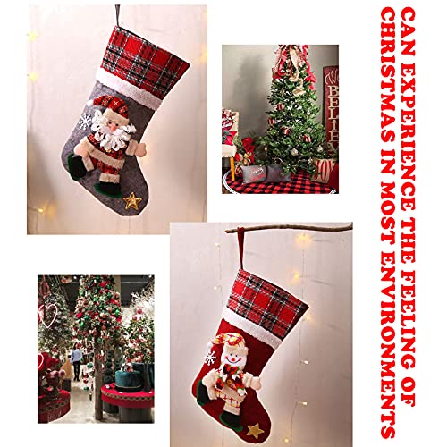 Heflashor Personalized Christmas Stockings Set Of 4 Burlap Plaid Family Christmas Stockings, 18 Inches 3D Xmas Plush Stocking With Hanging Loops For Holiday Christmas Decorations #TOP5