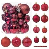 YESPERS 41PCS Burgundy Christmas Ornaments Set - Shatterproof Christmas Tree Ornaments with Icicle for Holiday Party - Vintage Xmas Decorations in 4 Sizes