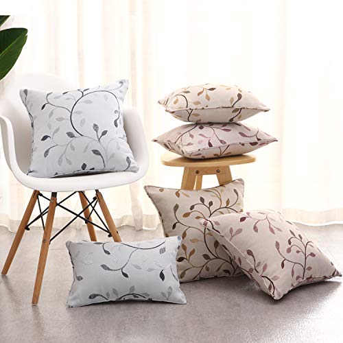 Gyrohome Throw Pillow Case,Pack Of 2, Classical Embroidery Jacquard Leaf Pattern Square Decorative Cushion Cover,Golden,12X18In #TOP6