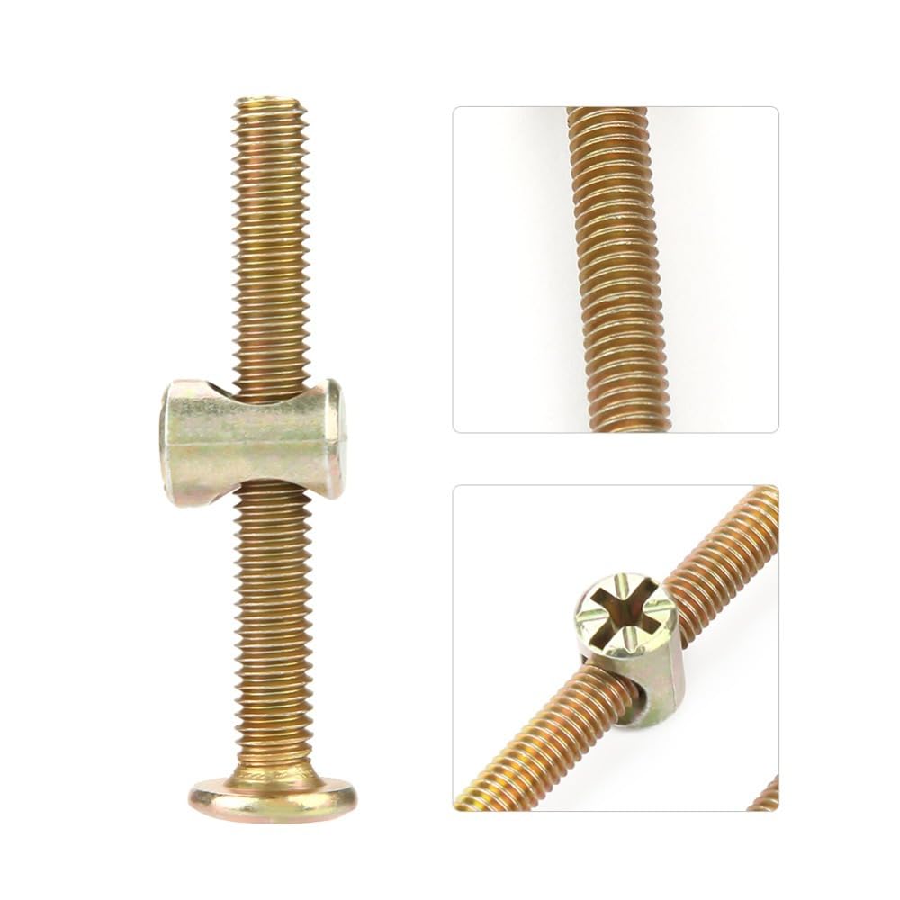 Nuts, Zinc Plated Carbon Steel Fasteners for Wood Furniture Assembly, Chazcool Cross Dowel Set for Cots Beds Chair Spare Connector Parts(M6*60mm)