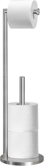 Topsky Free Standing Bathroom Extra Toilet Paper Holder Stand for 3-4 Jumbo Rolls, Stainless Steel Rustproof Spare Tissue Paper Roll Dispenser Storage with Reserve Function (Silver)